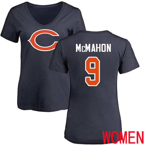 Chicago Bears Navy Blue Women Jim McMahon Name and Number Logo NFL Football #9 T Shirt